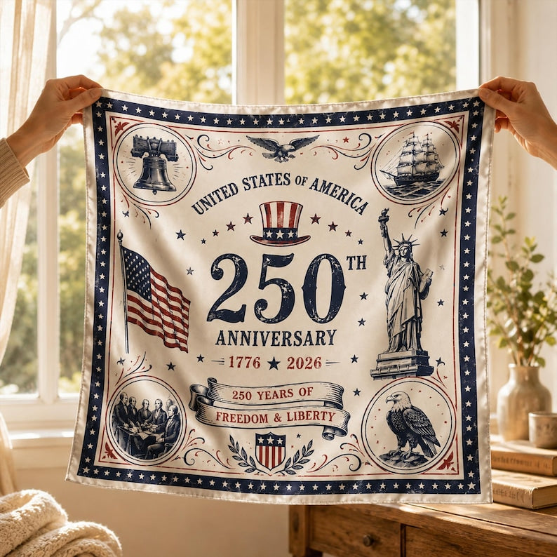 America 250th Anniversary Satin Scarf, Patriotic Head Scarf