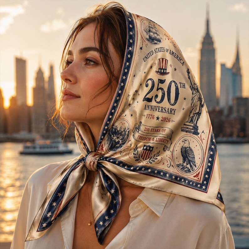 America 250th Anniversary Satin Scarf, Patriotic Head Scarf