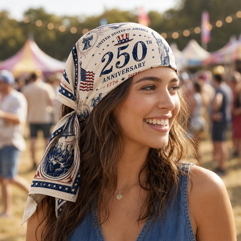 America 250th Anniversary Satin Scarf, Patriotic Head Scarf