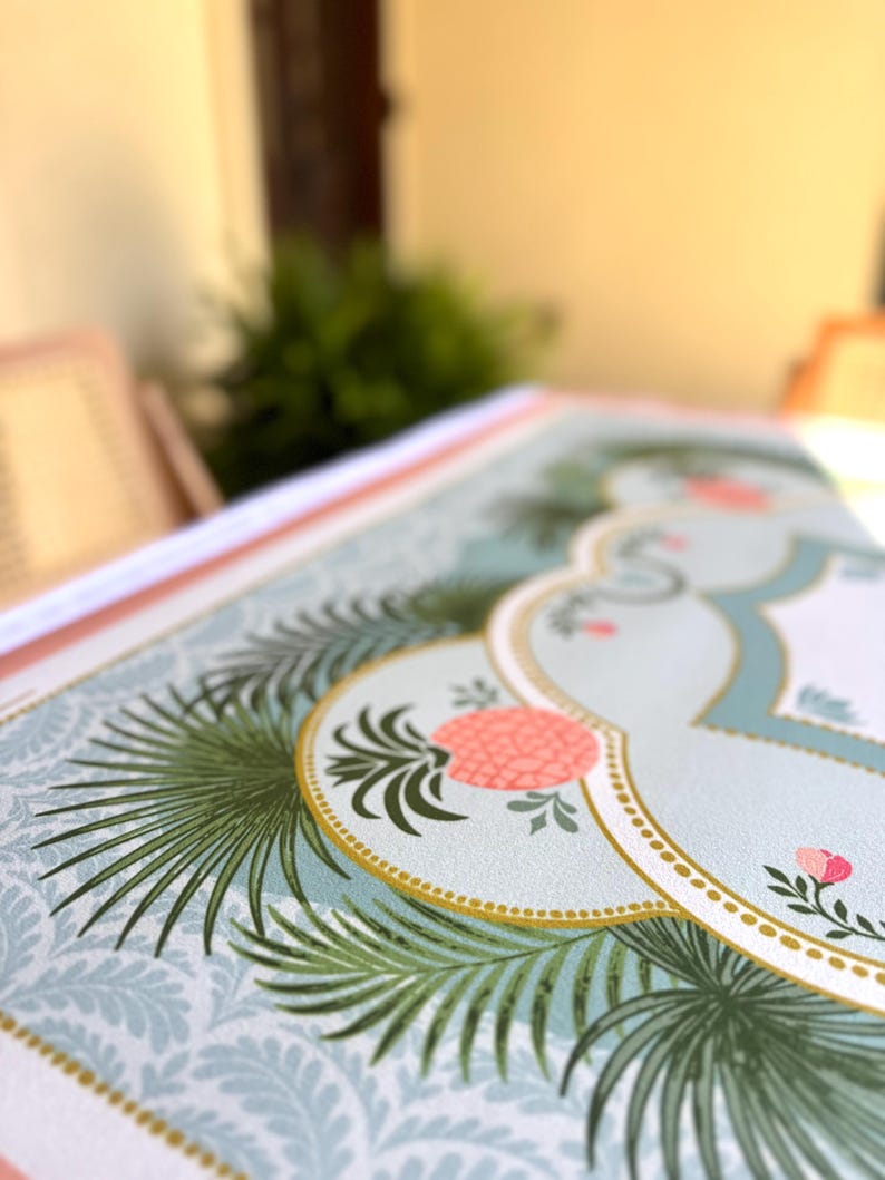 Pineapple Palms Mahjong Mat, Tropical Mahjong Table Mat, Palm Beach Mahjong Decor, Grandmillennial