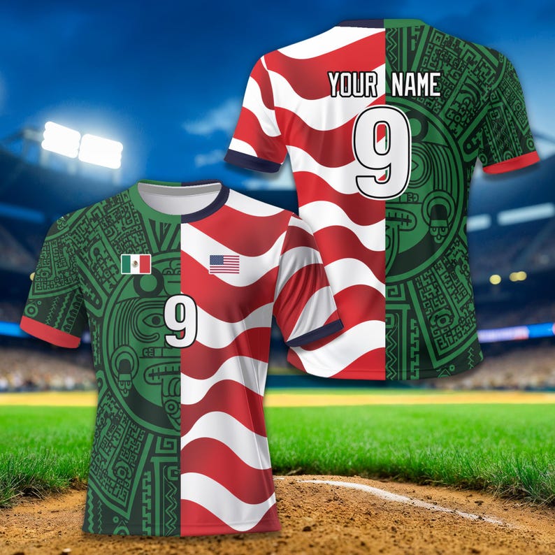 Custom Name Mexico USA Split Soccer Jersey, Personalized Mexican American Jersey