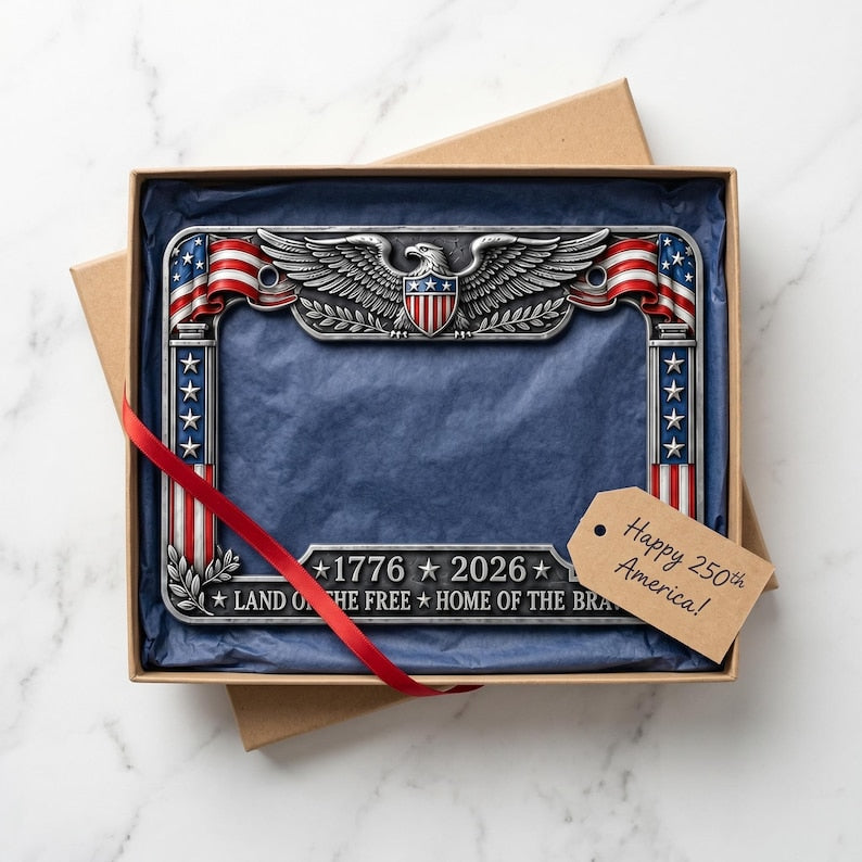 1776-2026 Patriotic Car Accessory, Aluminum Vintage Frame, Patriotic Gift for Veterans 2pcs