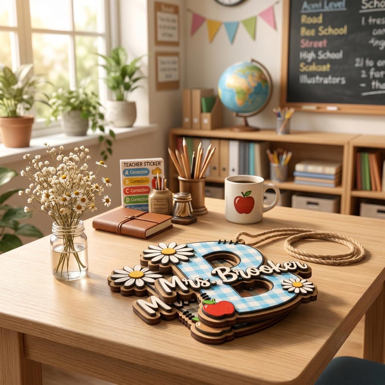 Personalized Alphabet Teacher Door Hanger, Back To School Teacher Gift, Custom Pencil Classroom Sign