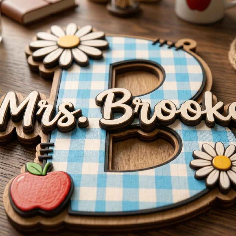 Personalized Alphabet Teacher Door Hanger, Back To School Teacher Gift, Custom Pencil Classroom Sign