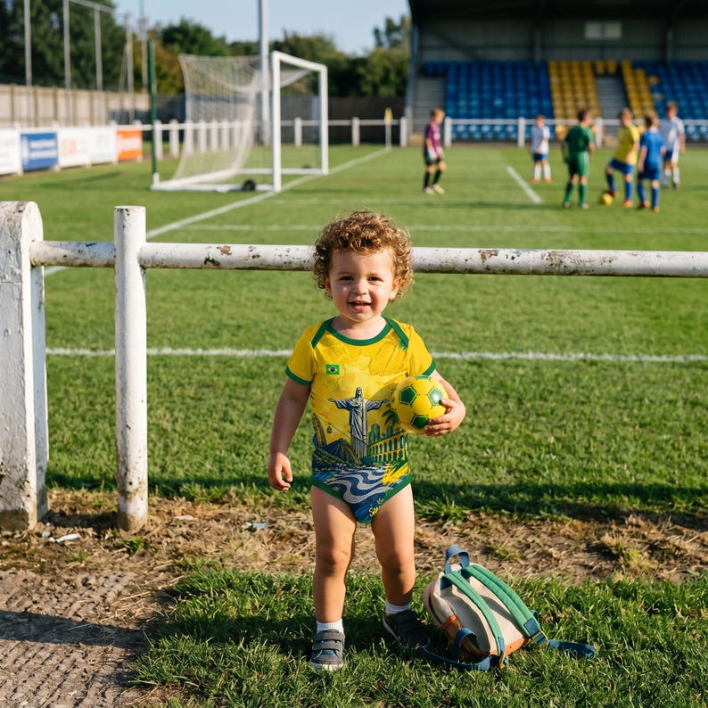 Brazil Soccer Baby Bodysuit, Custom Infant National Football Team Romper