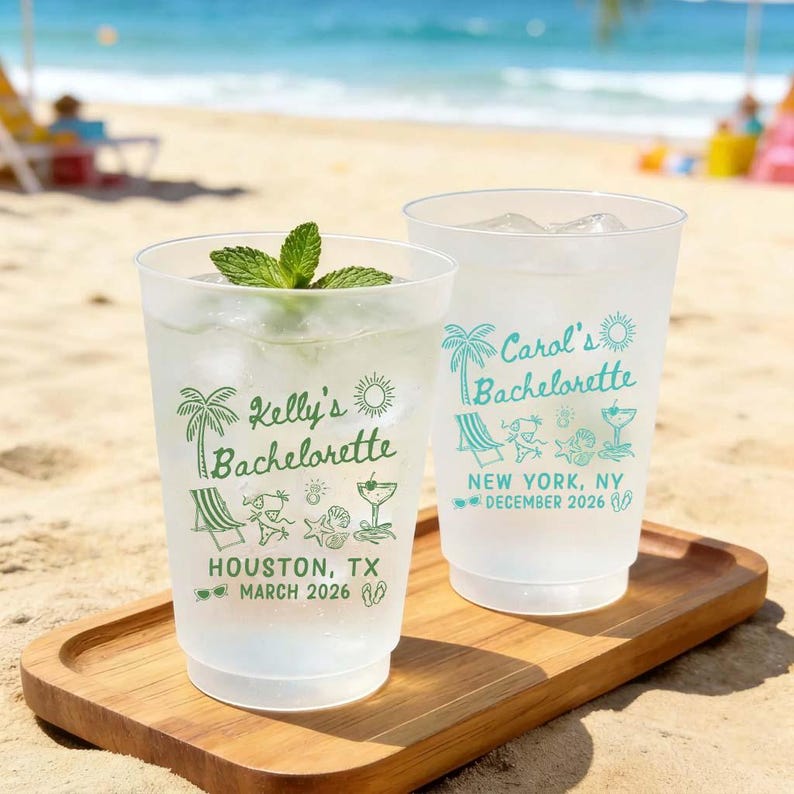 Personalized Bachelorette Party Cups, Custom Beach Bach Cups, Girls Trip Party Favor Cups
