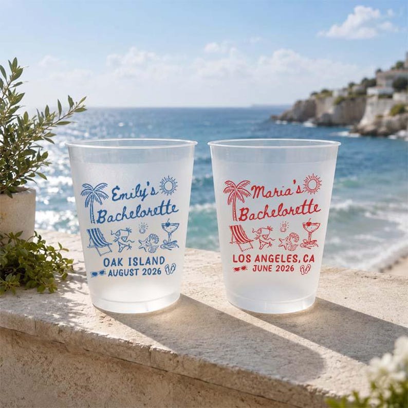 Personalized Bachelorette Party Cups, Custom Beach Bach Cups, Girls Trip Party Favor Cups