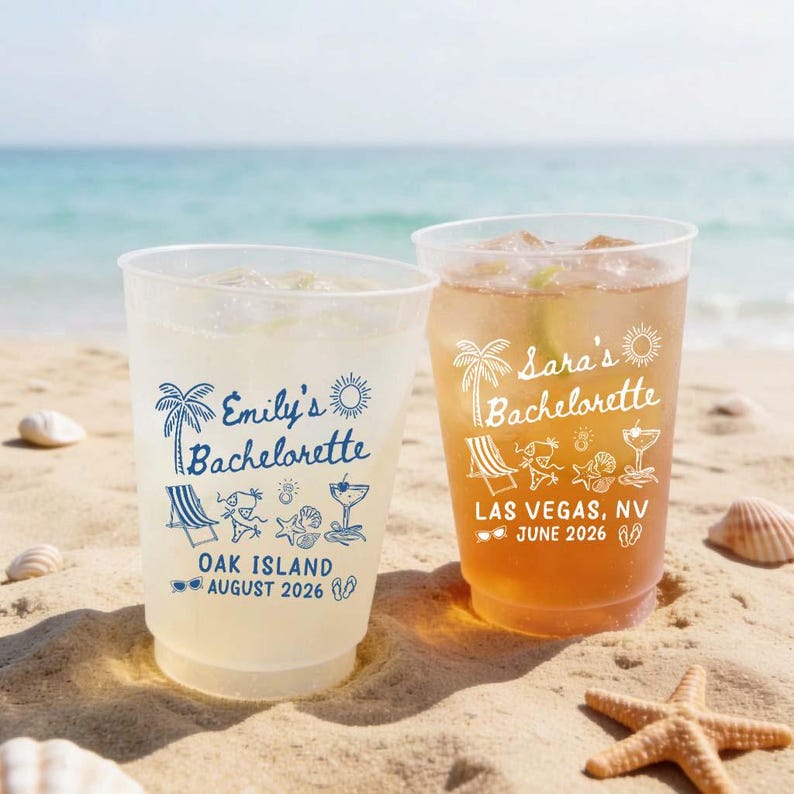 Personalized Bachelorette Party Cups, Custom Beach Bach Cups, Girls Trip Party Favor Cups