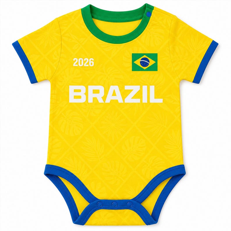 Personalized Brazil Baby Bodysuit, Custom Name Number Brazil Infant Soccer Outfit