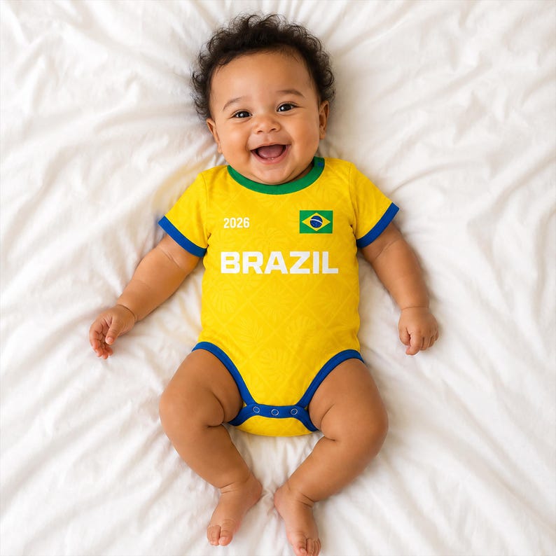 Personalized Brazil Baby Bodysuit, Custom Name Number Brazil Infant Soccer Outfit