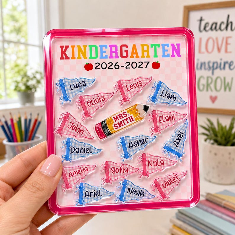 Personalized Teacher Shaker Magnet: Teacher Pennant Magnet, Back to School Gift
