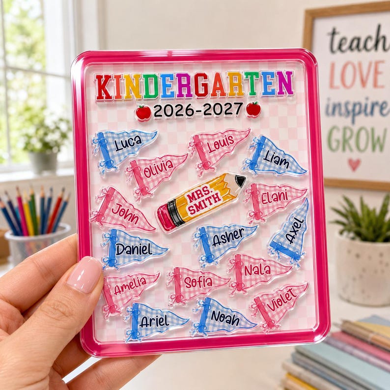 Personalized Teacher Shaker Magnet: Teacher Pennant Magnet, Back to School Gift