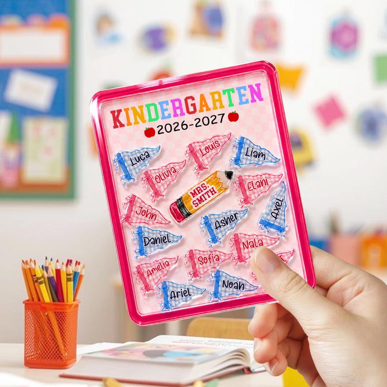 Personalized Teacher Shaker Magnet: Teacher Pennant Magnet, Back to School Gift