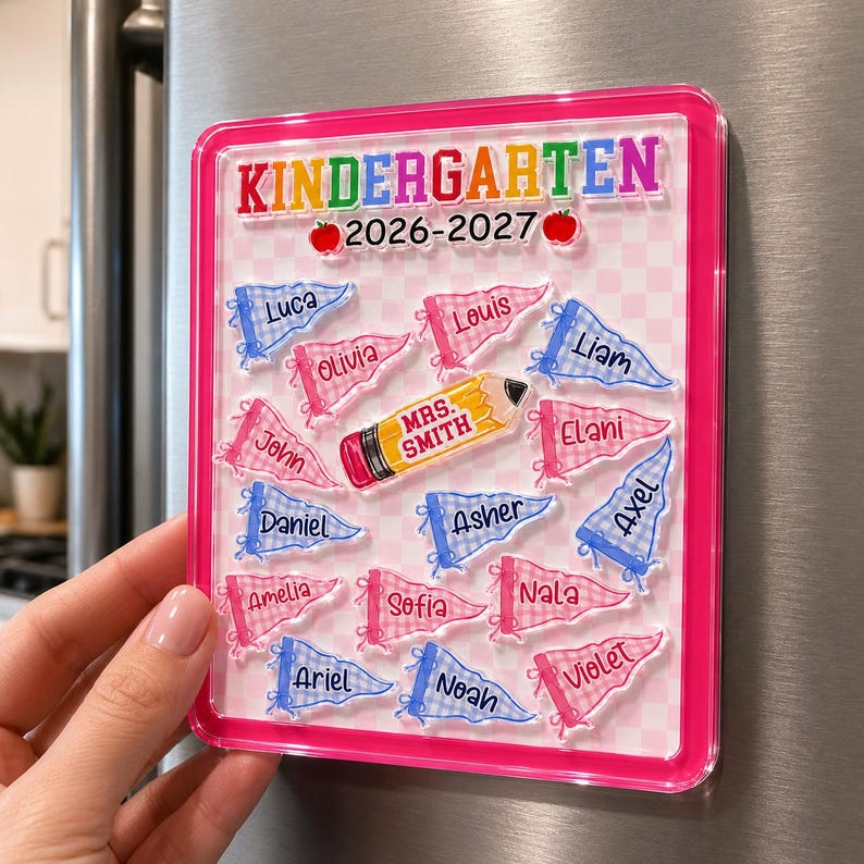 Personalized Teacher Shaker Magnet: Teacher Pennant Magnet, Back to School Gift