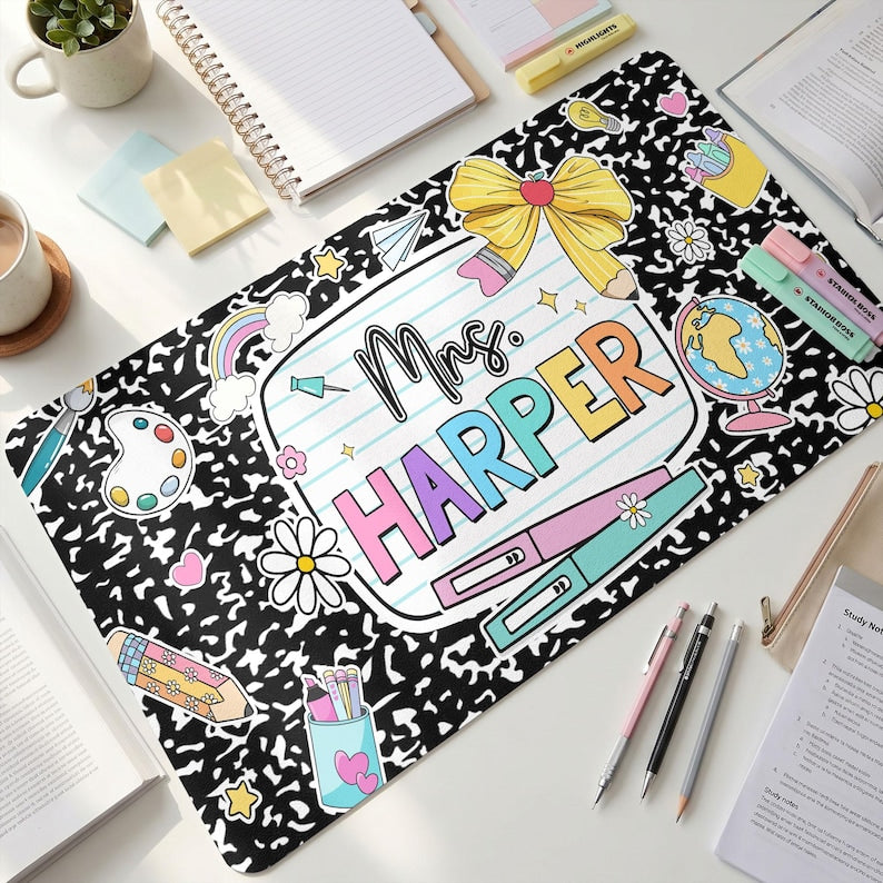 Personalized Teacher Desk Mat, Custom Teacher Composition Book With Name Mouse Pad, Teacher Gifts