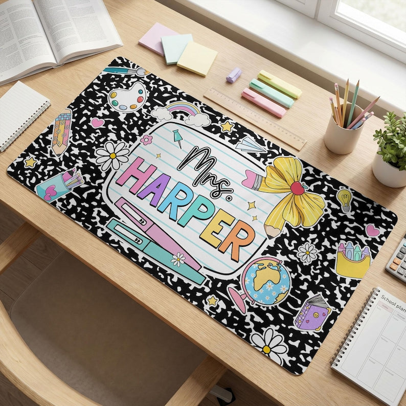 Personalized Teacher Desk Mat, Custom Teacher Composition Book With Name Mouse Pad, Teacher Gifts