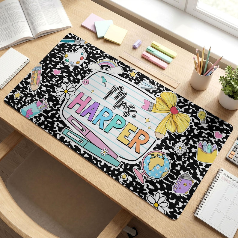 Personalized Teacher Desk Mat, Custom Teacher Composition Book With Name Mouse Pad, Teacher Gifts