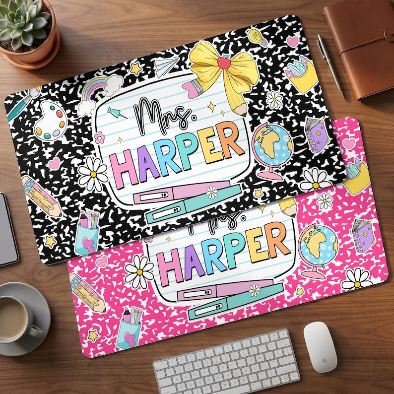 Personalized Teacher Desk Mat, Custom Teacher Composition Book With Name Mouse Pad, Teacher Gifts