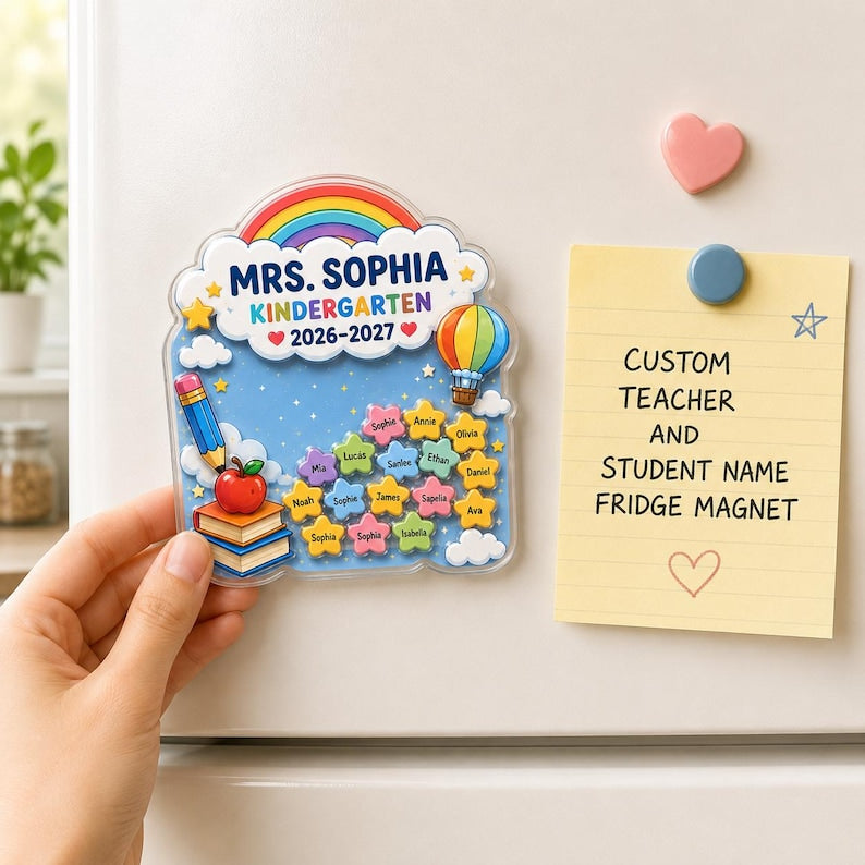 Custom Teacher and Student Name Fridge Magnet, Back to School Teacher Gift, Personalized Shaker Magnet