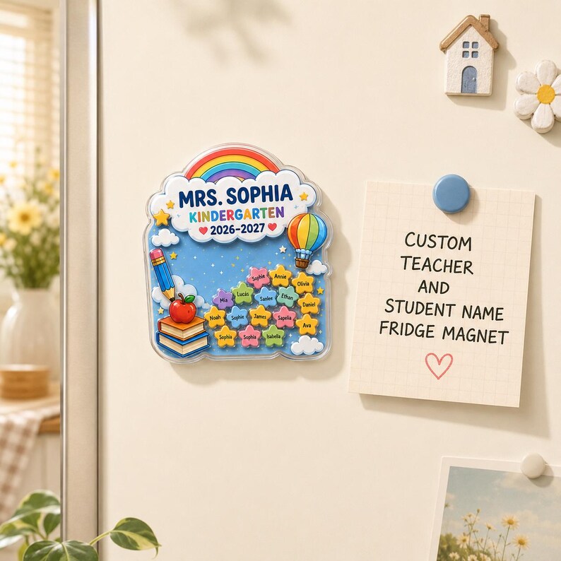 Custom Teacher and Student Name Fridge Magnet, Back to School Teacher Gift, Personalized Shaker Magnet