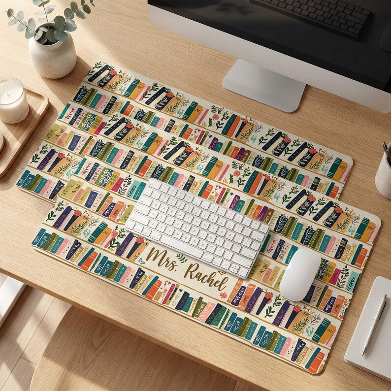 Personalized Teacher Mouse Pad Back to School Gift, Teacher Name Leather Desk Mat
