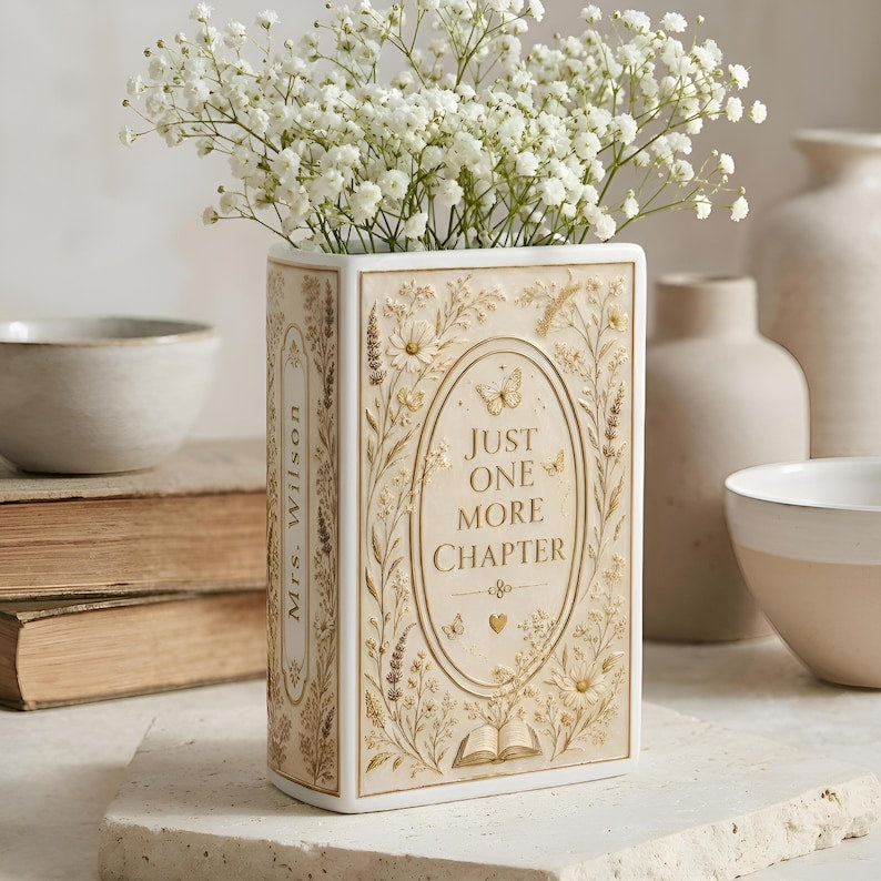 Just One More Chapter Ceramic Book Vase, Custom Teacher Appreciation Gift