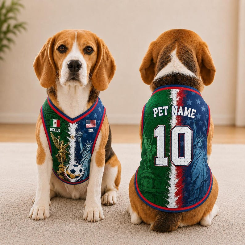 Custom Half USA Half Mexico Mesh Pet Jersey, Personalized Soccer Jersey