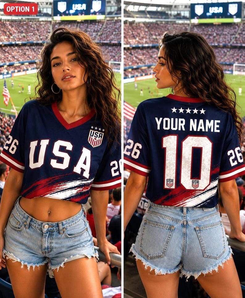 Custom USA Soccer Crop Top Jersey Custom Name Number USA Football Shirt