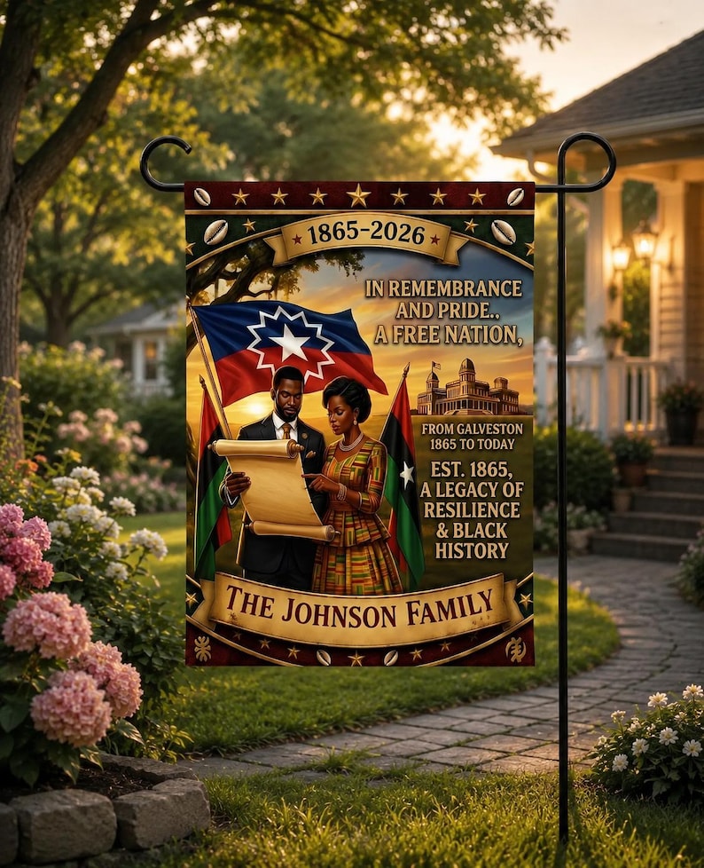 Custom Juneteenth 1865-2026 Garden Flag, Personalized Family Name Black History Yard Sign