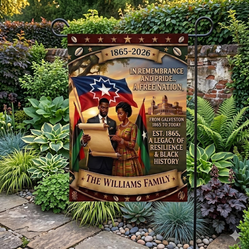 Custom Juneteenth 1865-2026 Garden Flag, Personalized Family Name Black History Yard Sign