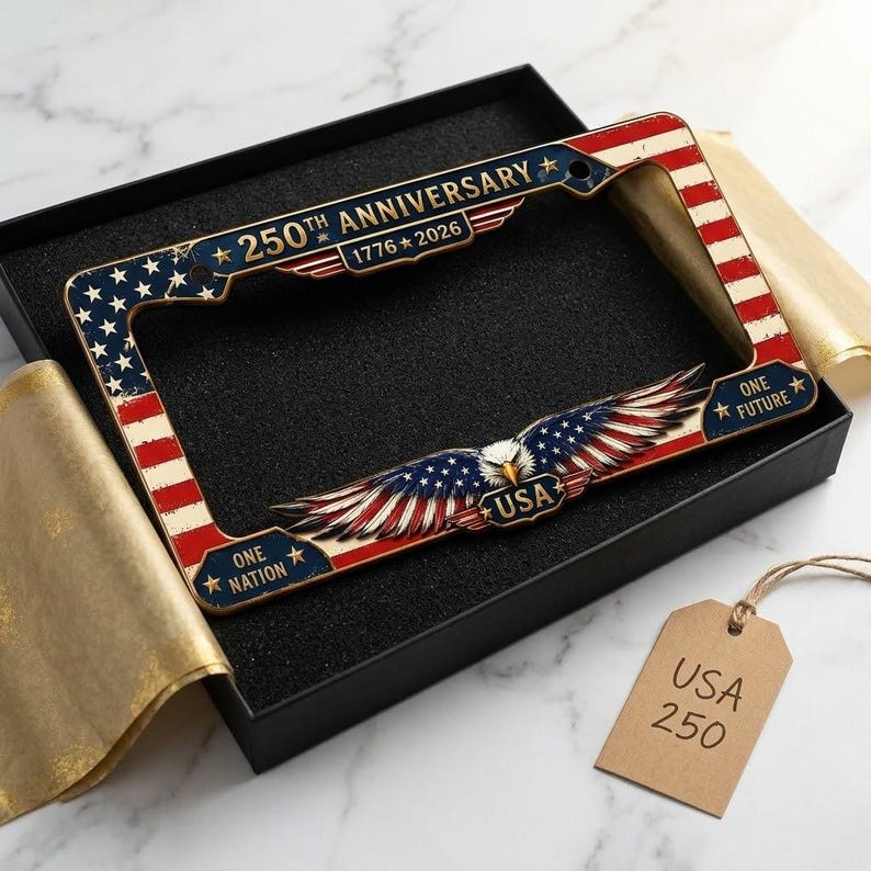 250th Anniversary Metal License Plate Frame, American Independence Day Car Decor