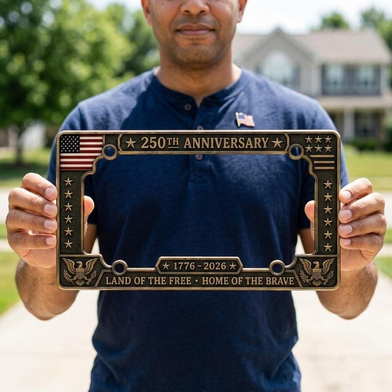 250th Anniversary Metal License Plate Frame, American Independence Day Car Decor