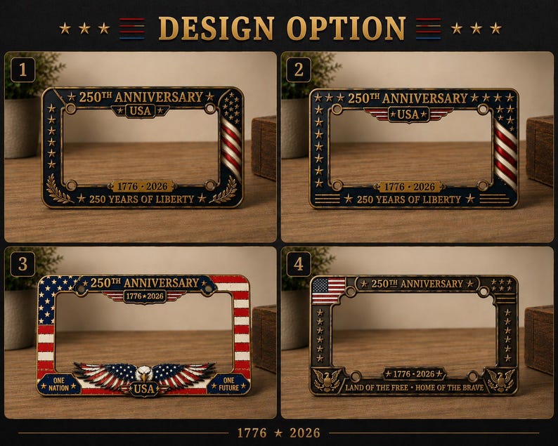 250th Anniversary Metal License Plate Frame, American Independence Day Car Decor