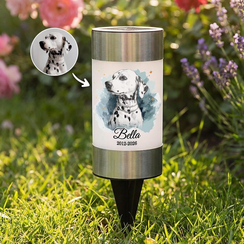 Personalized Pet Photo Solar Garden Light with Custom Name Date Waterproof Outdoor Landscape Lamp Yard Decor Pet Loss Memorial Gift