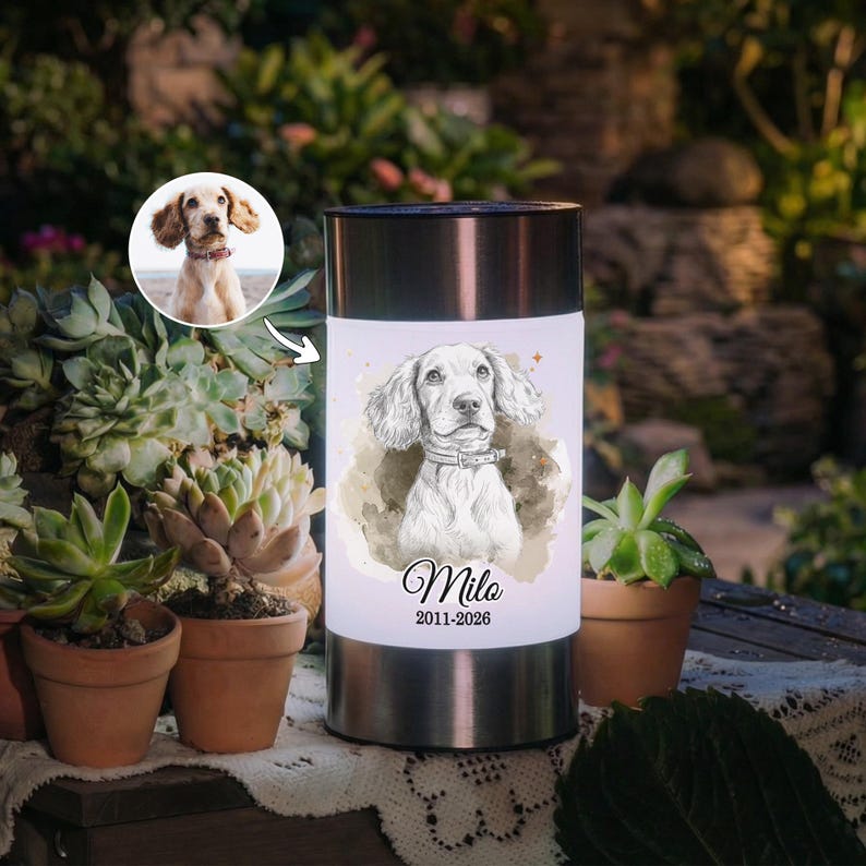 Personalized Pet Photo Solar Garden Light with Custom Name Date Waterproof Outdoor Landscape Lamp Yard Decor Pet Loss Memorial Gift