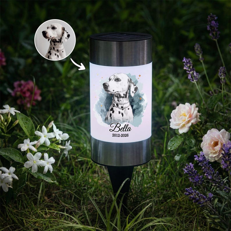 Personalized Pet Photo Solar Garden Light with Custom Name Date Waterproof Outdoor Landscape Lamp Yard Decor Pet Loss Memorial Gift