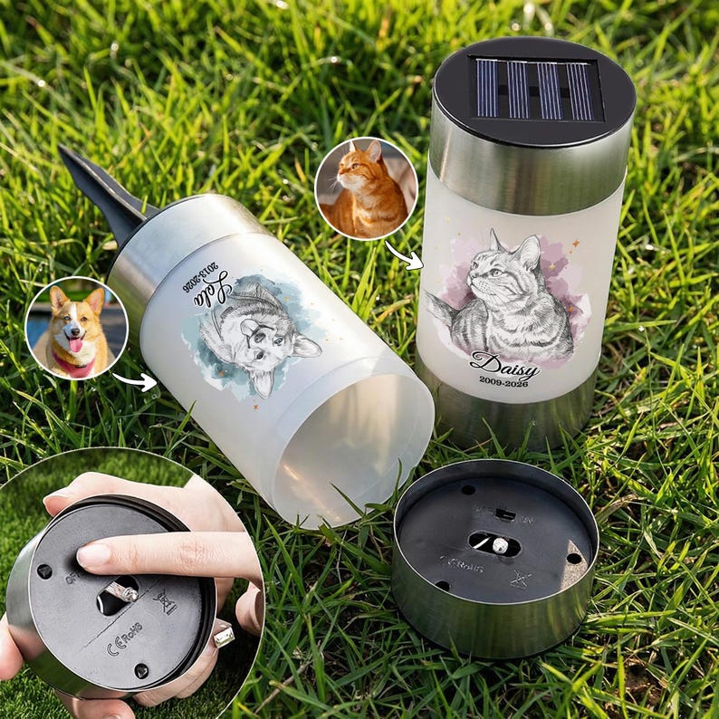 Personalized Pet Photo Solar Garden Light with Custom Name Date Waterproof Outdoor Landscape Lamp Yard Decor Pet Loss Memorial Gift
