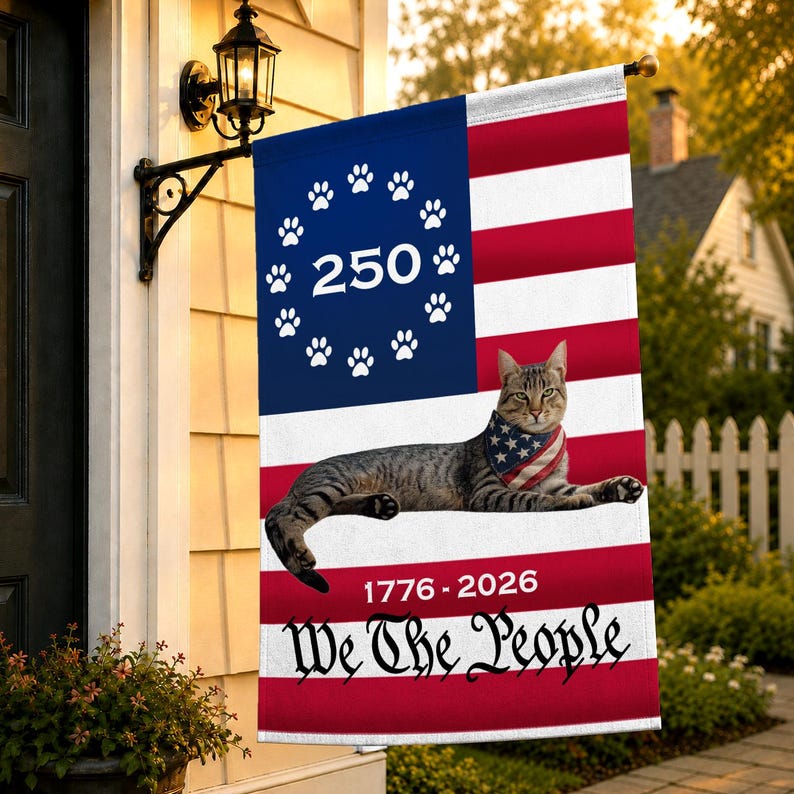 Custom Cat Photo Garden Flag, Personalized Pet Memorial Flag, 4th of July We The People 250 Years Flag