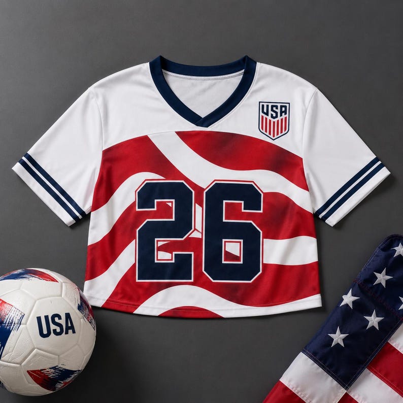Custom USA Soccer Crop Top Jersey, Personalized USA Jersey Crop Tee