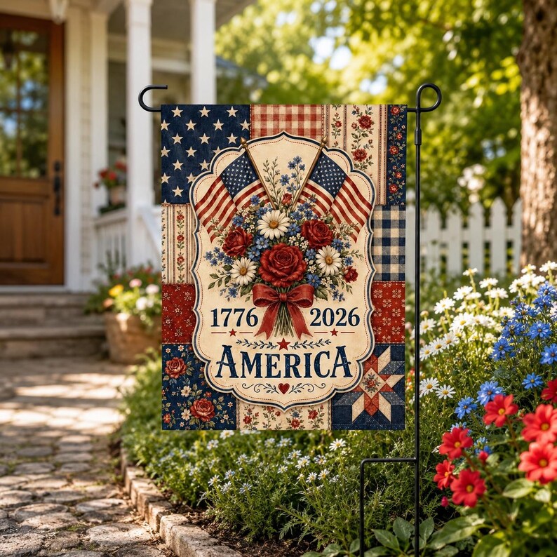 America 250th Garden Flag, Patriotic Patchwork Printing Flag