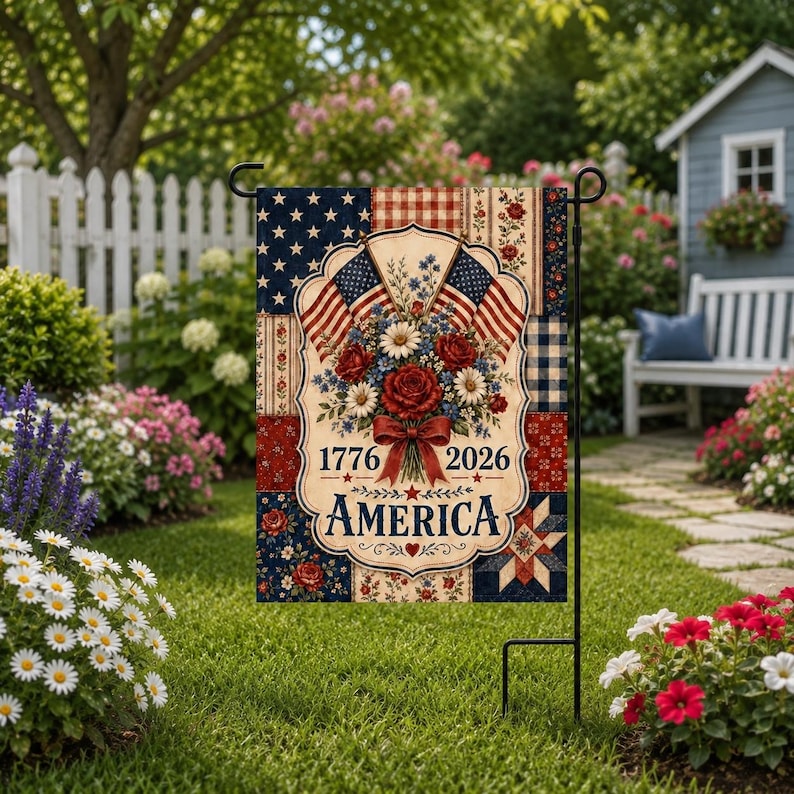 America 250th Garden Flag, Patriotic Patchwork Printing Flag