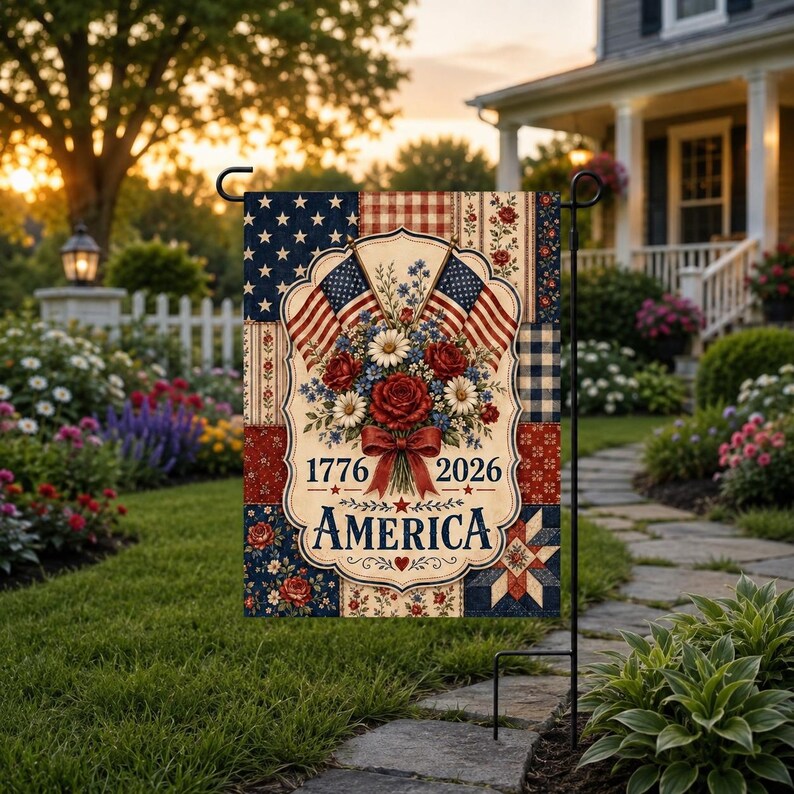 America 250th Garden Flag, Patriotic Patchwork Printing Flag