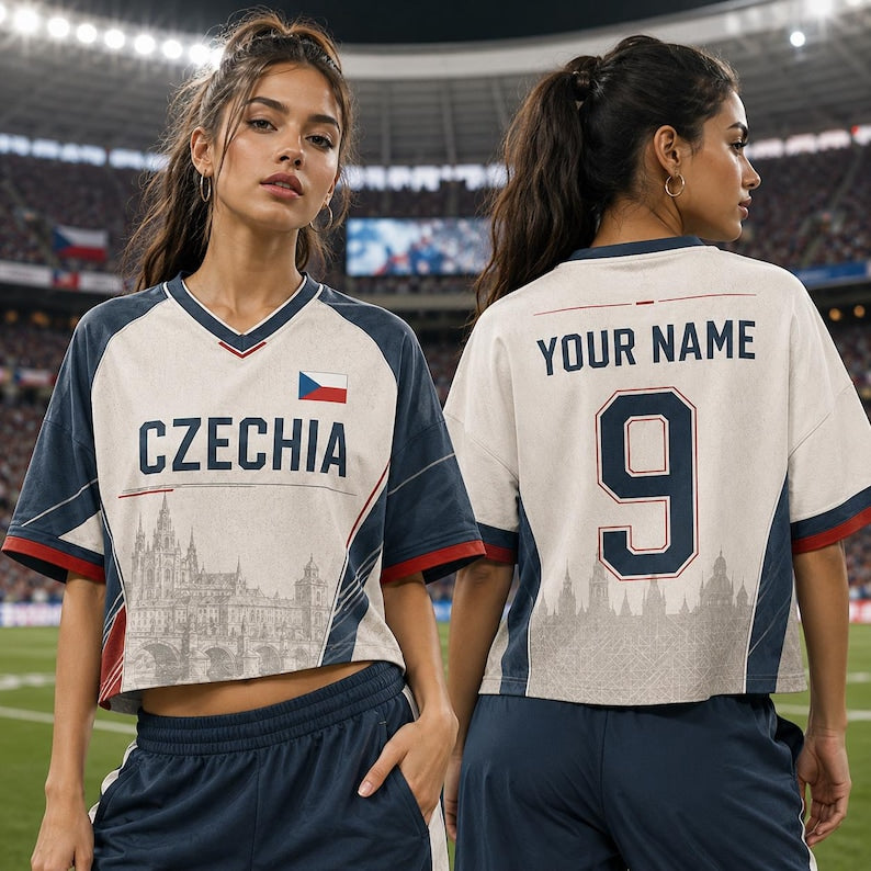 Custom Czechia Soccer Crop Top Jersey, Personalized Czech Football Crop Tee