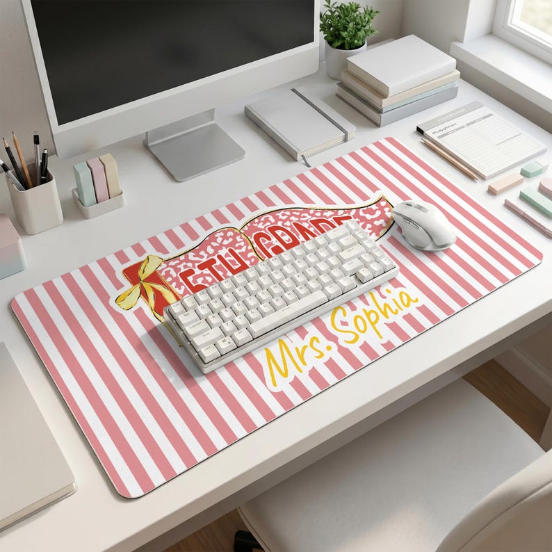 Personalized Name Teacher Back To School Gift, Custom Teacher Mouse Pad, Teacher Desk Mat With Name