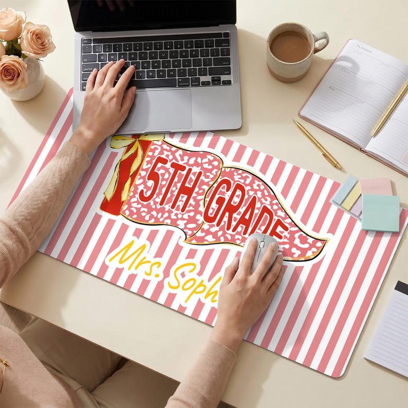 Personalized Name Teacher Back To School Gift, Custom Teacher Mouse Pad, Teacher Desk Mat With Name