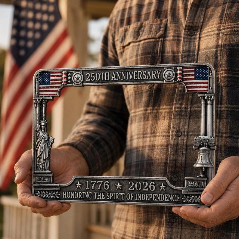 250th Anniversary Commemorative License Plate Frame - 1776-2026 Patriotic Car Accessory