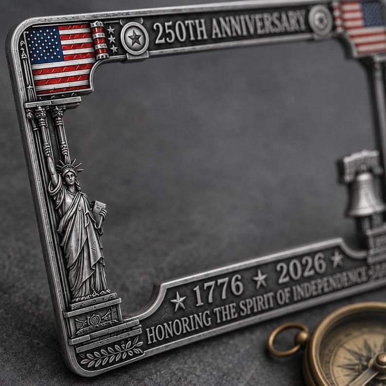 250th Anniversary Commemorative License Plate Frame - 1776-2026 Patriotic Car Accessory
