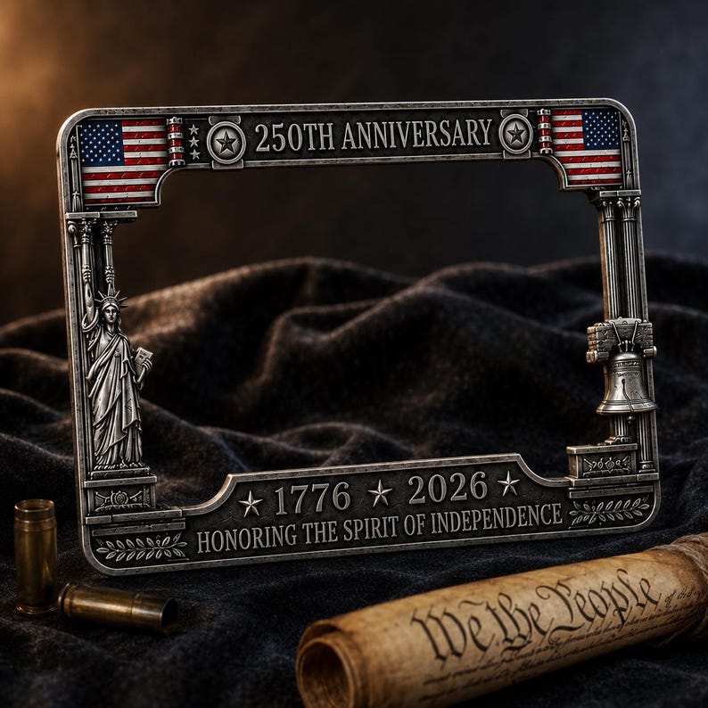 250th Anniversary Commemorative License Plate Frame - 1776-2026 Patriotic Car Accessory