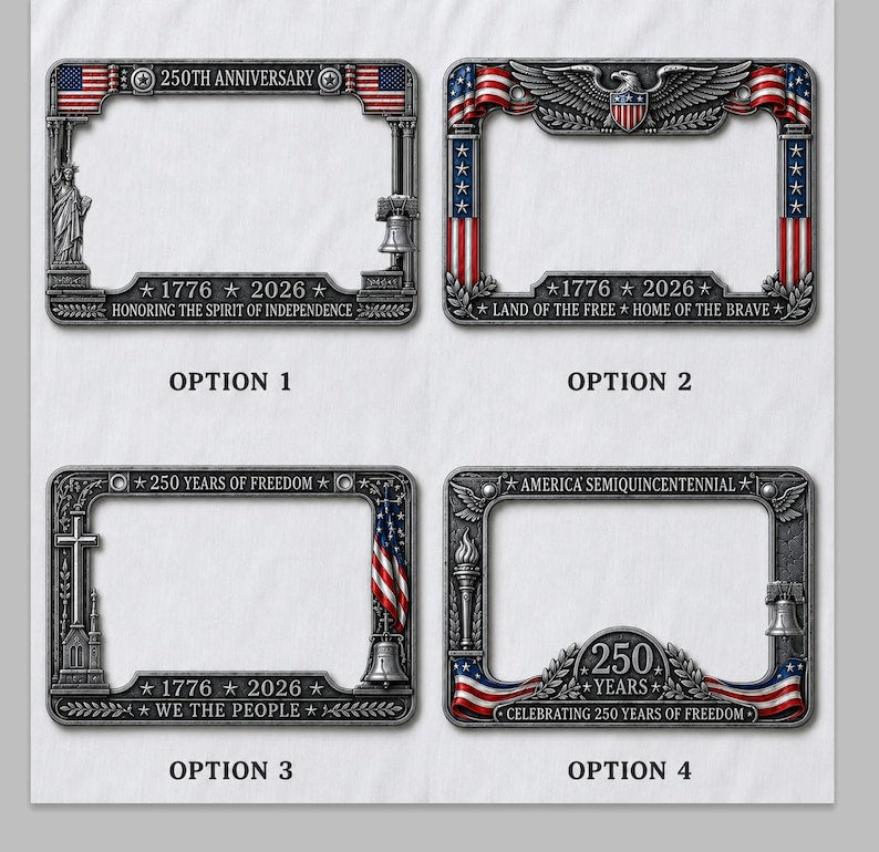 1776-2026 Patriotic Car Accessory, Aluminum Vintage Frame, Patriotic Gift for Veterans 2pcs