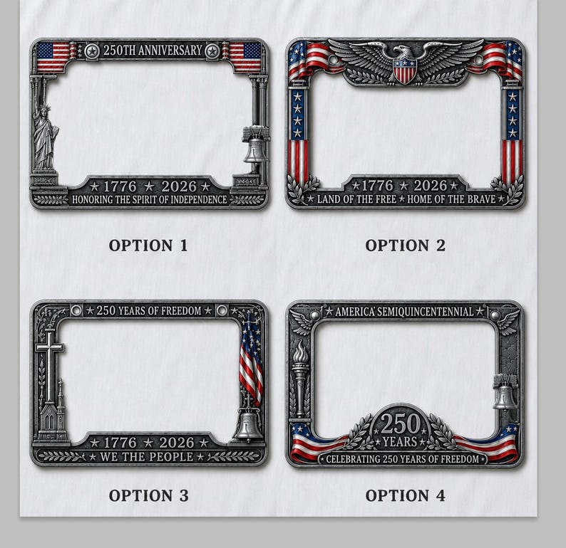 250th Anniversary Commemorative License Plate Frame - 1776-2026 Patriotic Car Accessory